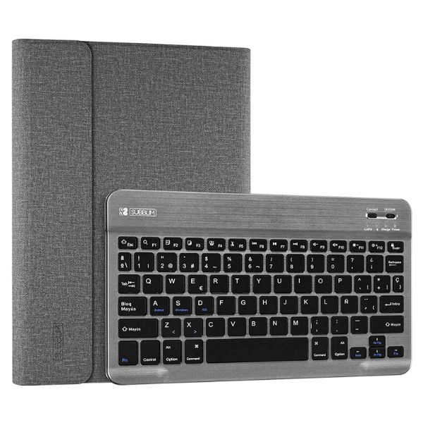 Funda con Teclado SUBBLIM Keytab Pro Universal 10.1"-10.8" ABS/Poliuretano QWERTY Bluetooth 3.0 BLE Solapa Magnética Gris (SUB-KT2-BT0002)