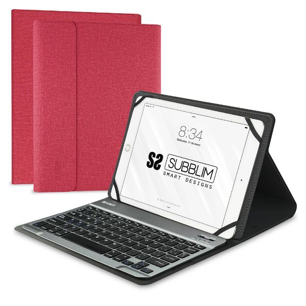 Funda con Teclado SUBBLIM Keytab Pro Universal 10.1"-10.8" ABS/Poliuretano Folio QWERTY 78 Teclas Bluetooth 3.0 BLE 3 Modos de Soporte Solapa Magnética Roja (SUB-KT2-BT0003)