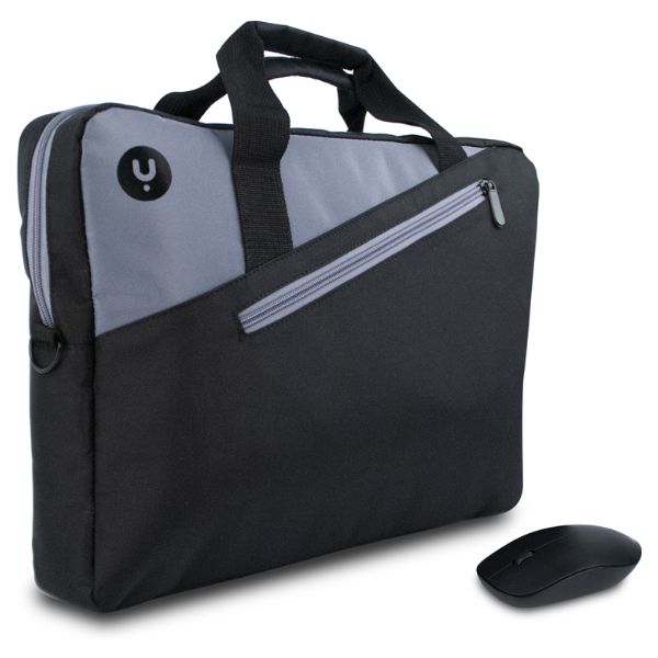 Maletín+Ratón NGS Monray 15.6" Nylon 2 Compartimentos Bolsillo Frontal Tirante para Hombro Cinta de Hombro Extraíble Negro/Gris (MASTERKITBLACK)