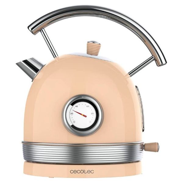 Hervidor de Agua Eléctrico CECOTEC ThermoSense 420 Light Beige 1.8 Litros 2200W Medidor de Temperatura Base 360º Acero Inoxidable Estilo Vintage Beige (01485)