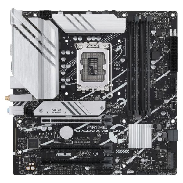 Placa base ASUS PRIME B760M-A WiFi D4: (1700) 4DDR4 SATA3 PCIe 4.0 M.2 USB-A 3.1 DP HDMI RJ45 PS/2 mATX 7.1 WiFi 6 Bluetooth 5.2 Gigabit Ethernet 2.5