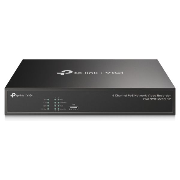 Vídeograbador TP-Link H.265+ 720p/1080p/2160p 4Ch 2xUSB 2.0 1xHDMI 1xVGA 1xRJ45 PoE Negro (VIGI NVR1004H-4P)