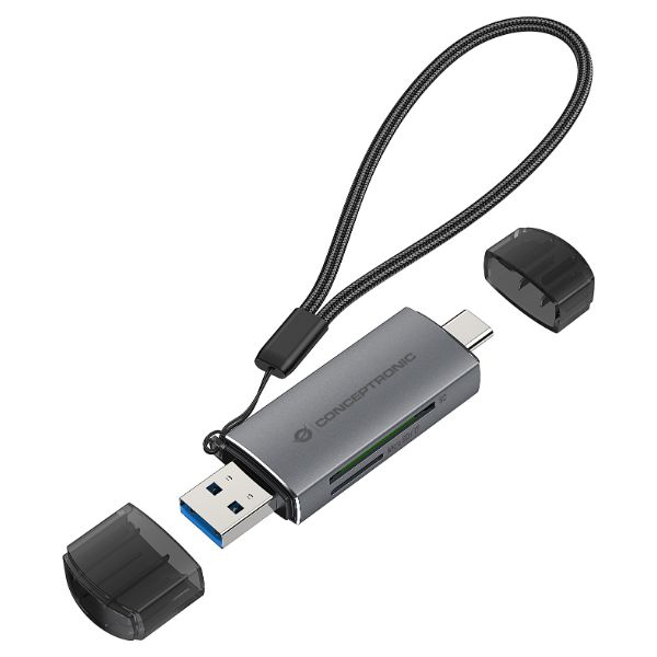 Lector Tarjetas CONCEPTRONIC USB-A/C 3.0 SD/SDHC/SDXC/Micro SD Gris (BIAN05G)