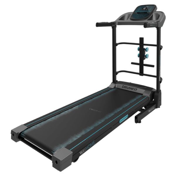 Cinta de correr Plegable CECOTEC DrumFit WayHome 1700 Sprint, con potencia de 1100 W. De 1 a 17 Km/h. 12 programas, Panel de control LCD. Superficie de carrera de 130x44 cm con amortiguación. Conexión mini jack con altavoces. Plegable, con ruedas (07185)