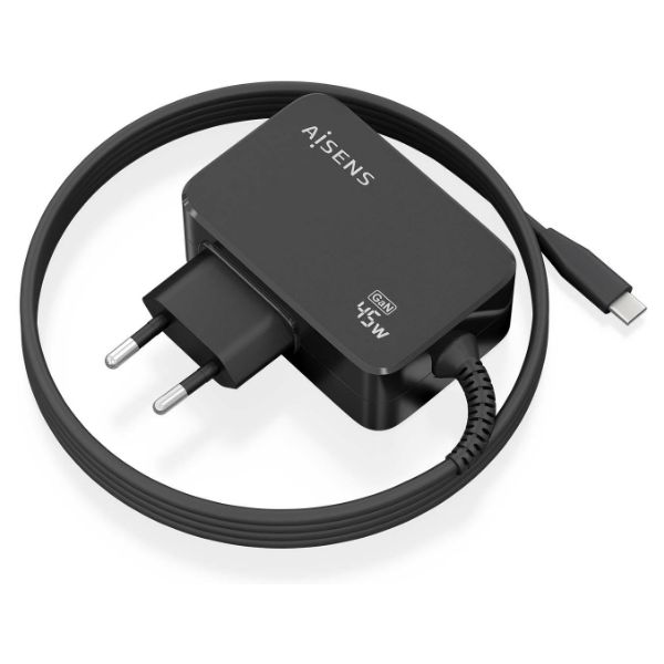 Cargador de Pared AISENS USB-C 45W Cable 1.8m Negro (ASCH-1PD45WL032-BK)