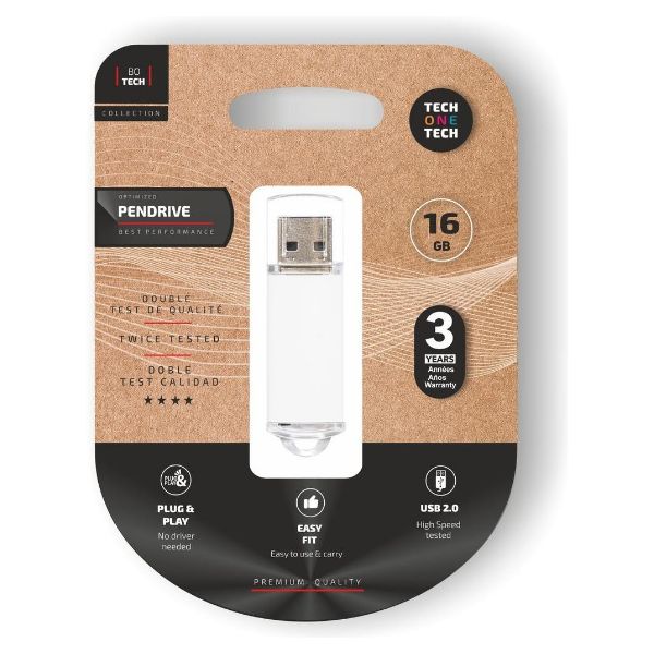 Pendrive Tech One Tech Basic 16Gb USB 2.0 Colgable Blanco (TEC3005-16)