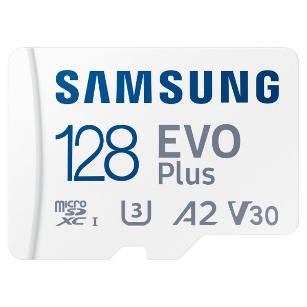 Tarjeta Memoria Samsung Evo Plus Micro SDXC 128Gb UHS-I Class 3 (U3) V30 A2 Lectura 160 Mb/s Blanca + Adaptador SD (MB-MC128SA/EU)