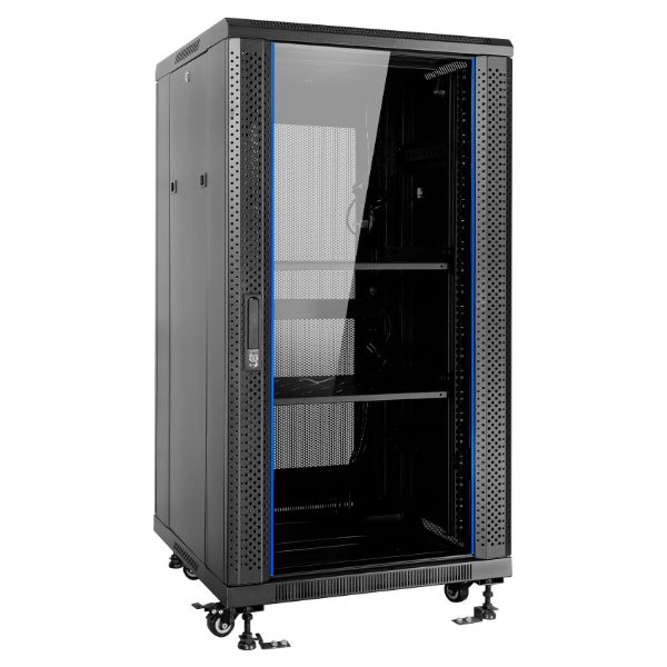 Armario de Suelo Aiten Data 22U 600x800 Puerta Cristal Templado 4 Ventiladores 12cm IP20 con Accesorios Negro (F80.68.22)
