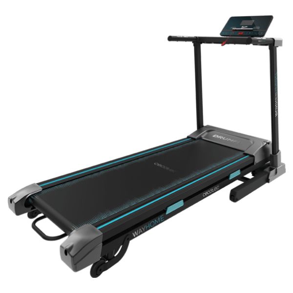 Cinta de correr plegable CECOTEC DrumFit WayHome 1600 Runner Sprint.1900 W. De 1 a 16 Km/h. 12 programas predefinidos. Sistema de amortiguación. Panel de control LCD. Superficie de carrera de 130x40 cm. Inclinación motorizada. Plegable, con ruedas (07184)