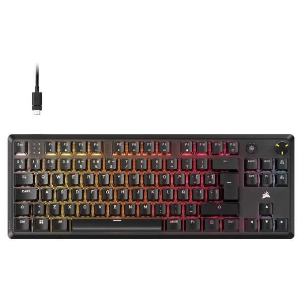 Teclado Gaming Corsair K70 Core Multimedia QWERTY 88 Teclas TKL LED RGB USB-C 3.0 Negro (CH-911911E-ES)