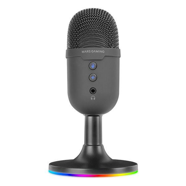 Micrófono Compacto Mars Gaming Cardioide ARGB 3.5mm USB-A Alta Definición 196KHz/24 bits con Base Ajustable Negro (MMICCX)