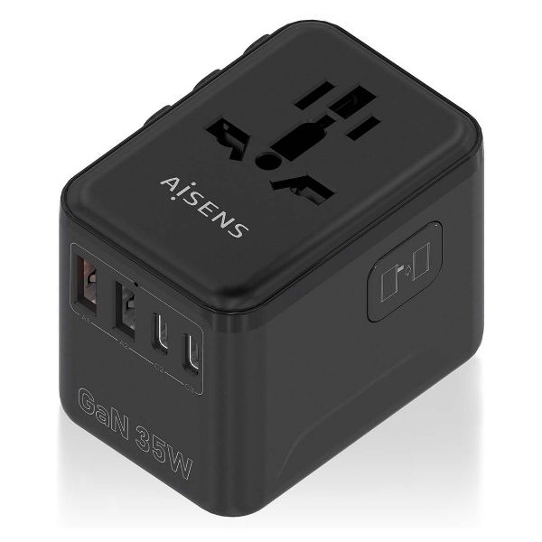 Cargador de Pared AISENS para Viaje 35W 2xUSB 2.0 3xUSB-C PD 3.0 35W Negro (ASPS- 2A3C09-BK)