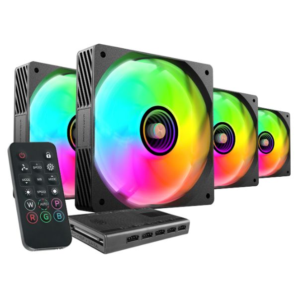 Ventilador Caja Mars Gaming Kit 4 Ventiladores ARGB 120mm Negros + Hub ARGB con Mando (MFSI4KIT)