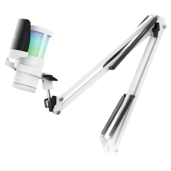 Micrófono Profesional Mars Gaming ARGB ADC 192KHz Brazo Mecánico Ajustable 3.5mm USB Blanco (MMICSCW)