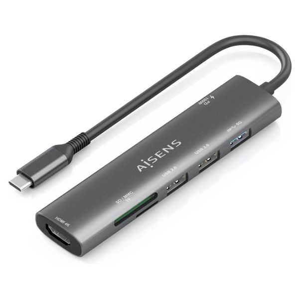 Docking AISENS 7en1 USB-C a 3xUSB-A/1xHDMI/1xUSB-C PD 100W/1xLector Tarjetas Gris (ASUC-7P027-GR)