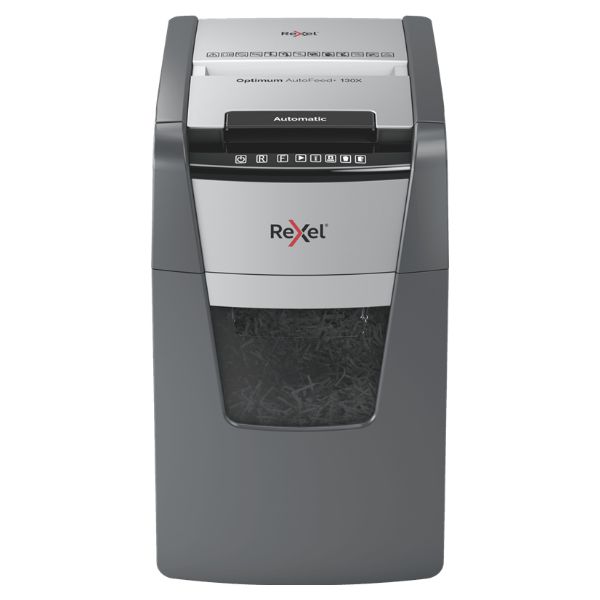 Destructora Rexel Optimum AutoFeed 130X Papel/tarjetas de Crédito/Grapas/Clips Corte en Partículas P-4 44L Negra (2020130XEU)