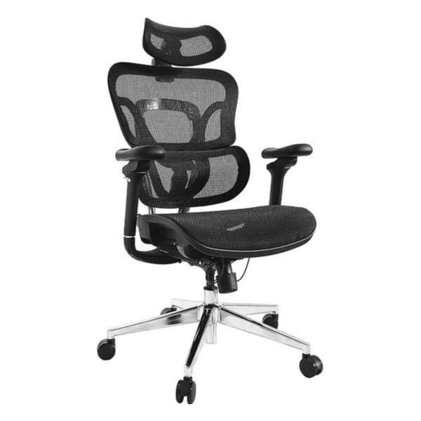 Silla de Oficina EQUIP Respaldo de Malla Reposabrazos Acolchado/Reposacabezas/Almohada Lumbar Máx. 150Kg Negra (EQ651051)