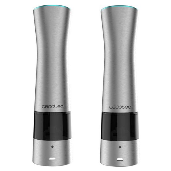 Molinillo de Especias Cecotec InstantMill Press Duo, Eléctrico con Cuerpo de Acero Inox, Amoladora Cerámica con Función Press, Molienda ajustable, Ventanas de acrílico, Luz LED incorporada, 2Uds. (04281)
