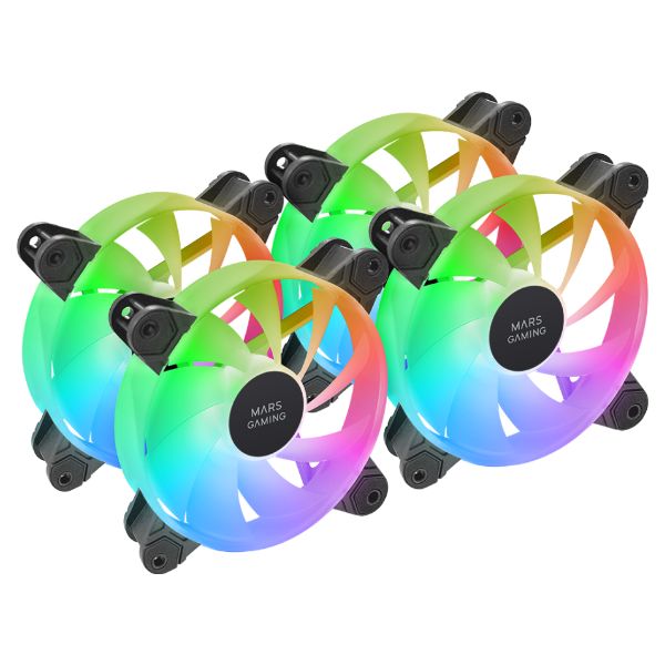 Ventiladores Mars Gaming 4x120mm ARGB Rainbow Doble Conector 5V 3pin Negro (MF4A)