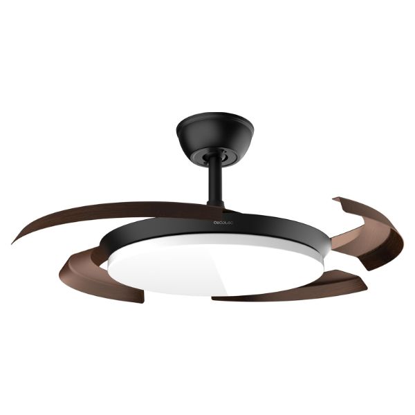 Ventilador de Techo CECOTEC EnergySilence Aero 4500 Puzzle Invisible Black&DarkWood 42' Motor DC 30W Luz LED 4 Aspas Retráctiles 6 Velocidades Función Verano/Invierno Temporizador 4 horas Mando a Distancia (A01_EU01_123700)