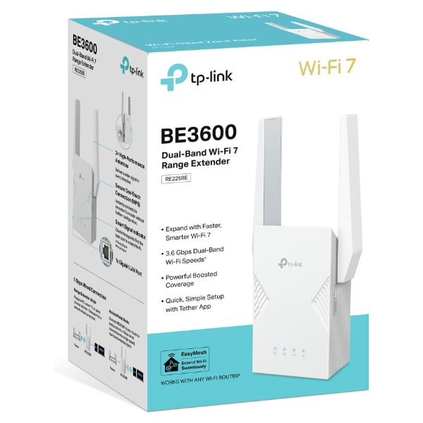 Extender TP-Link BE3600 Wifi7 DualBand 2882Mbps 5Ghz 1xGb Easymesh (RE225BE)