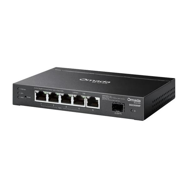 Switch TP-Link Omada 5xRJ45 1xSFP Ethernet GbE PoE+ Apilable Rack Negro (SG2206MP)