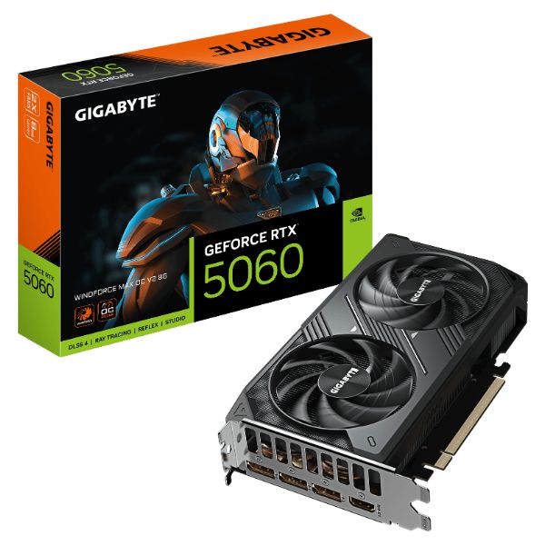 Tarjeta Gráfica GIGABYTE GeForce RTX 5060 WINDFORCE OC 8Gb GDDR7 3xDP 2.1b 1xHDMI 2.1b PCIe 5.0 OpenGL 4.6 DirectX 12.0 (9VN5060WX2-00-G10)