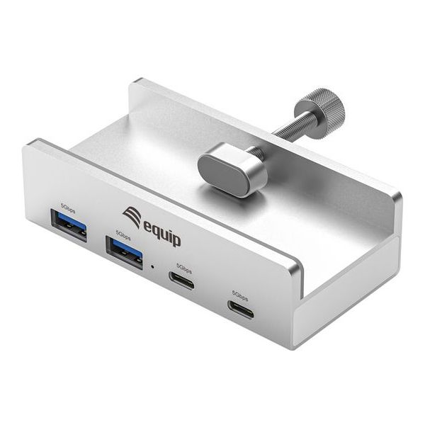 Hub USB-C Equip EQ128967 con Clip Ajustable 4 Puertos 2xUSB-A 2xUSB-C 5Gbps Aluminio Gris (128967)