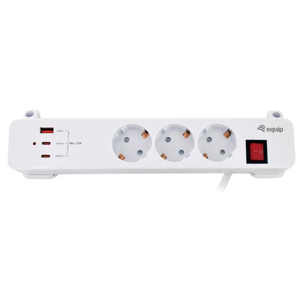 Regleta de Alimentacion Equip con Abrazadera 3 Tomas Schuko 2xUSB-C 1xUSB-A Carga Rapida 20W Blanco (EQ245556)