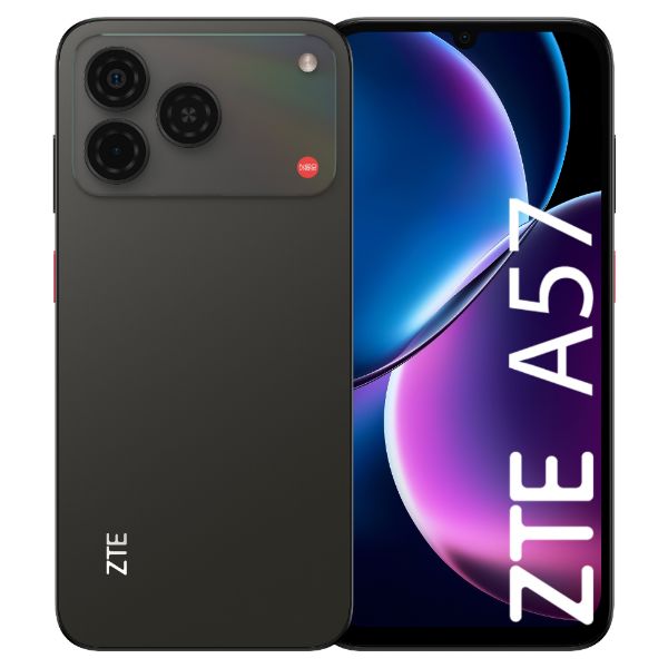 Smartphone ZTE A57 6.75' HD+ Unisoc T7250 4Gb 128Gb Cámara Trasera 13mp Cámara Frontal 8mp NFC 1xUSB-C IP64 WiFi Bluetooth 5.2 4G Android 16 Negro