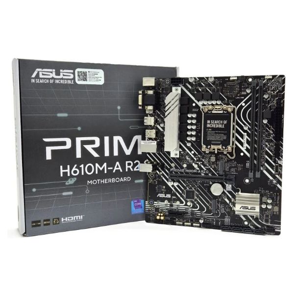 ASUS PRIME H610M-A R2.0 Intel LGA 1700 Formato micro-ATX DDR5 PCIe 4.0 y M.2 Salidas de video DisplayPort HDMI y VGA Puerto USB 3.2 Gen 2 (90MB1MJ0-M0EAY0)