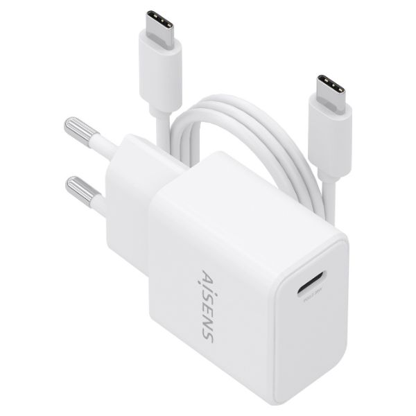 Cargador de Pared AISENS GaN 20W PD 3.0 QC 4.0 1xUSB-C Cable 1m Blanco (ASCH-20W1P081-W)