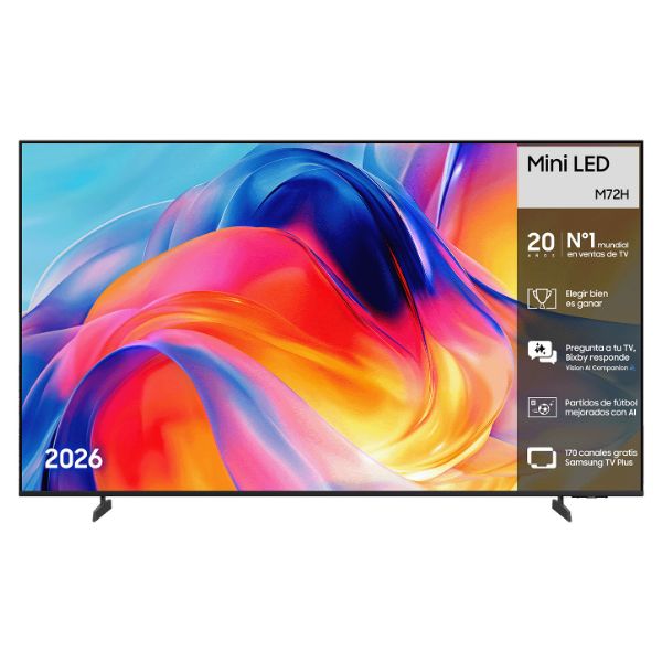 Televisor Samsung M72H 75' 4K UHD Mini LED 1xUSB-A 3.0 3xHDMI 1xRJ45 WiFi 5 Bluetooth 5.3 Ethernet Smart TV Tizen OS VESA Negro/Gris (TU75M72HAUXXC)